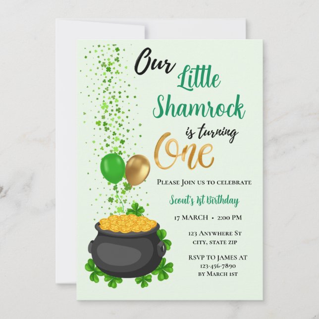 Our Little Shamrock Is Turning One Birthday Invitation (Front)
