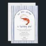 Our Little Shrimp is Turning One Watercolor Invitation<br><div class="desc">This customizable first birthday invitation features a watercolor portrait of a cute little shrimp with the caption "our little shrimp is turning one!".</div>
