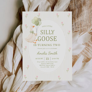 Our Little Silly Goose Floral Turning Two Birthday Invitation