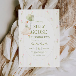 Our Little Silly Goose Floral Turning Two Birthday Invitation