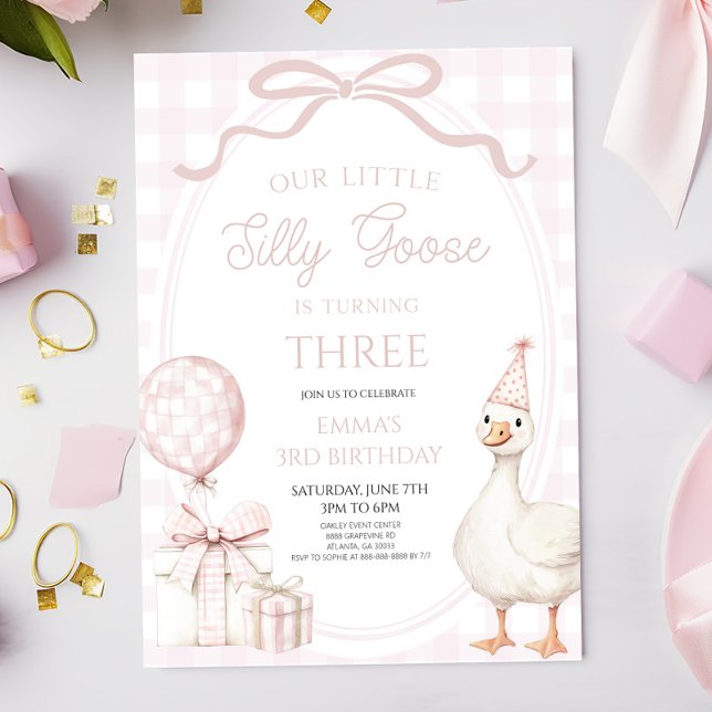 Our Little Silly Goose Pink Birthday Party Invitation (Creator Uploaded)