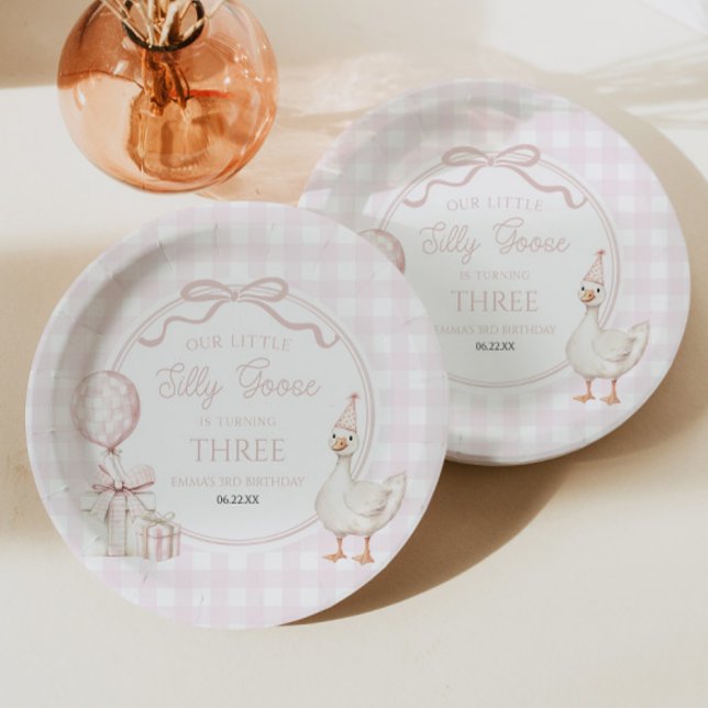 Our Little Silly Goose Pink Bow Birthday Party Paper Plates (Creator Uploaded)