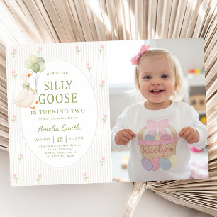 Our Little Silly Goose Turning Two Birthday Photo Invitation