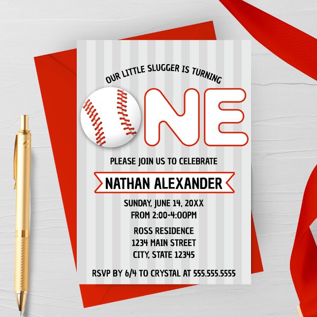 Our Little Slugger Is Turning One Baseball Themed  Invitation (Creator Uploaded)