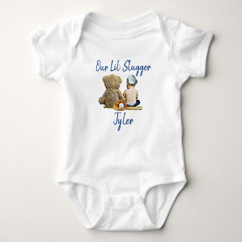 Our Little Slugger Personalized Baby Boy Baby Bodysuit