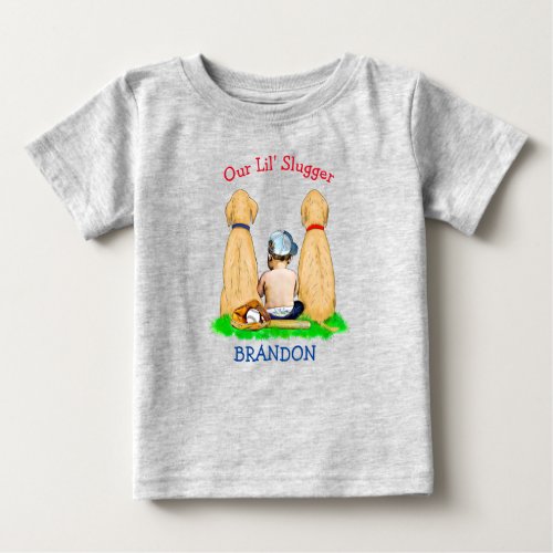 Our Little Slugger Personalized Baseball Themed Baby T_Shirt