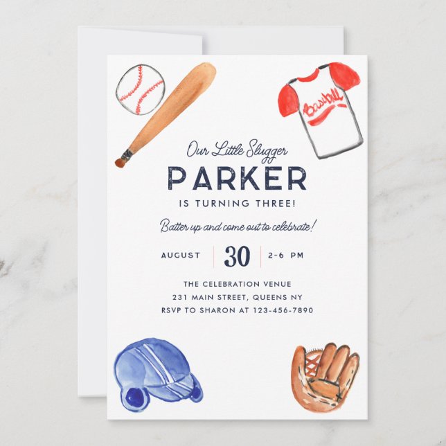 Our Little Slugger Sports Bat Baseball Birthday Invitation (Front)