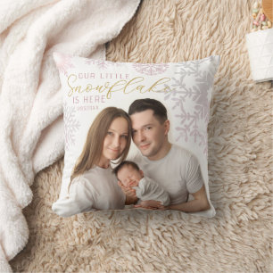 Our Little Snowflake Baby Photo Keepsake Gift Throw Pillow