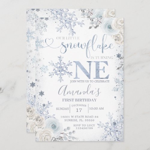 Our Little Snowflake Birthday Pastel Floral Invitation