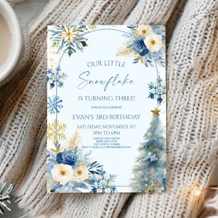 Our Little Snowflake Blue Winter Birthday Party Invitation