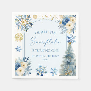 Our Little Snowflake Blue Winter Birthday Party Napkins