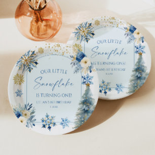 Our Little Snowflake Blue Winter Birthday Party Paper Plates