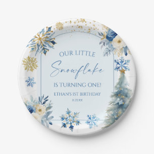 Our Little Snowflake Blue Winter Birthday Party Paper Plates