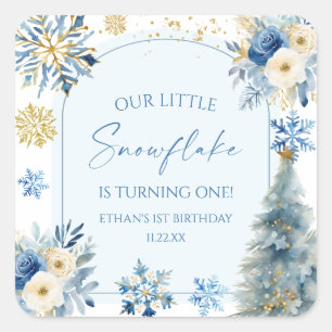 Our Little Snowflake Blue Winter Birthday Party Square Sticker
