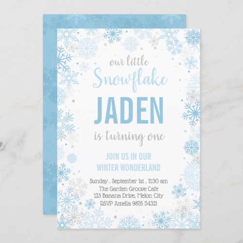 Our Little Snowflake  Boy First Birthday Invitation