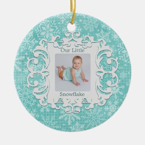 Our Little Snowflake Christmas Holiday Photo Ceramic Ornament