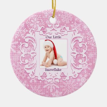 Our Little Snowflake Christmas Holiday Photo Pink Ceramic Ornament by ornamentcentral at Zazzle