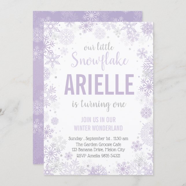 Our Little Snowflake | Girl First Birthday Invitation (Front/Back)