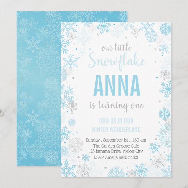 Our Little Snowflake | Girl First Birthday Invitation (Front/Back)