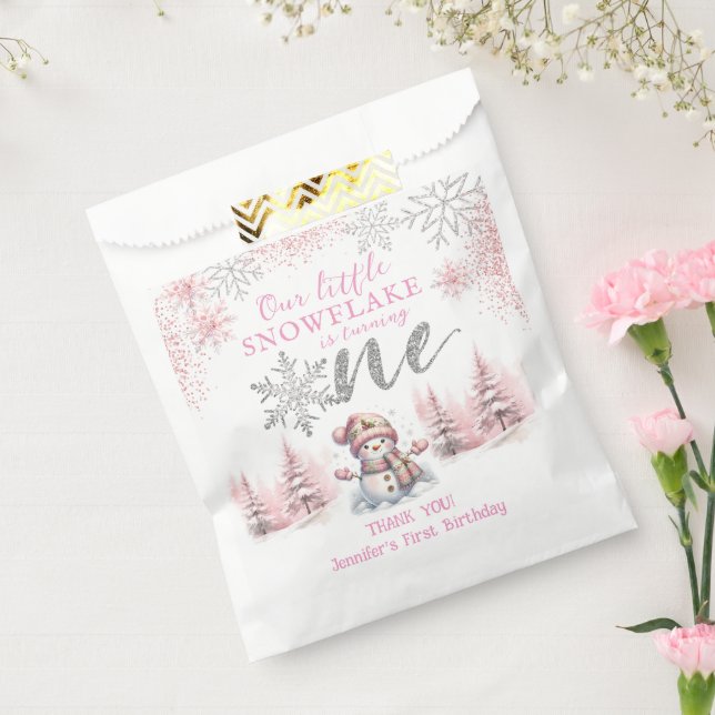 Our Little Snowflake Girl Pink Silver 1st Birthday Favor Bag (Sealed)
