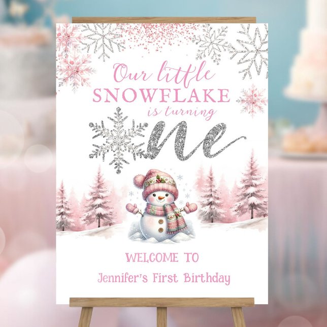 Our Little Snowflake Girl Pink Silver 1st Birthday Foam Board (Creator Uploaded)