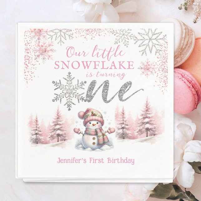 Our Little Snowflake Girl Pink Silver 1st Birthday Napkins (Creator Uploaded)