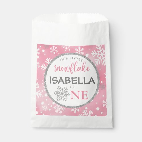 OUR LITTLE SNOWFLAKE PINK 1ST BIRTHDAY FAVOR BAG