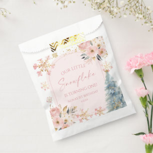 Our Little Snowflake Pink Winter Birthday Party Favor Bag