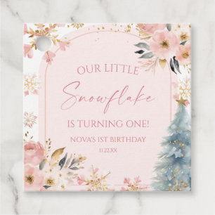 Our Little Snowflake Pink Winter Birthday Party Favor Tags