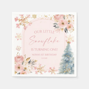 Our Little Snowflake Pink Winter Birthday Party Napkins