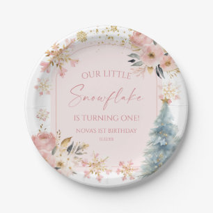 Our Little Snowflake Pink Winter Birthday Party Paper Plates