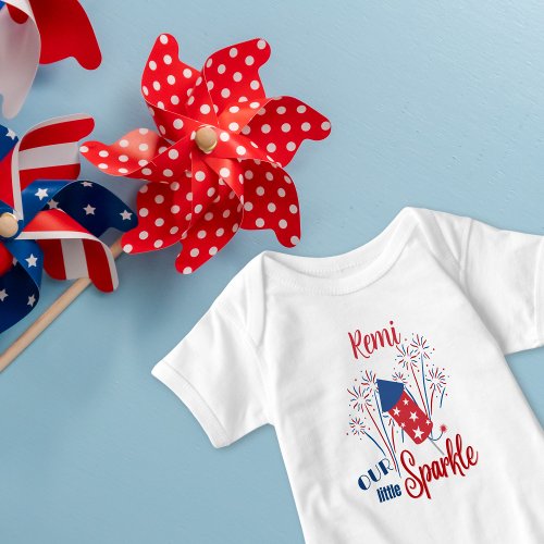 Our Little Sparkle Red White  Blue Personalize Baby Bodysuit