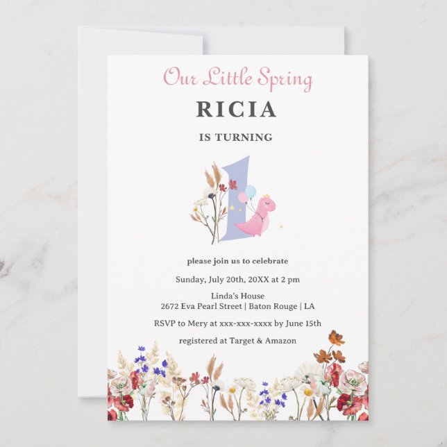 Our Little Spring Wildflower 1st Birthday  Invitation (Front)