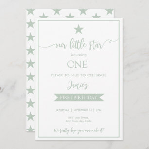 Our Little Star Birthday Flat Invitation Sage