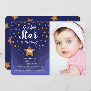 Our little Star Cute 1st Birthday Photo Invitation