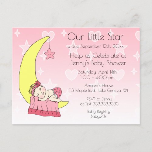 Our Little Star Girls Baby Shower Invitation Postcard