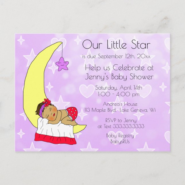 Our Little Star Girl's Baby Shower Invitation Postcard (Front)