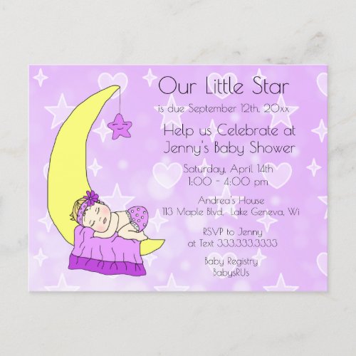 Our Little Star Girls Baby Shower Invitation Postcard