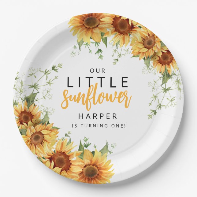 Our Little Sunflower Birthday Party Paper Plates (Front)