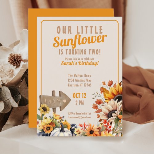 Our Little Sunflower Farm Fall Birthday Invitation