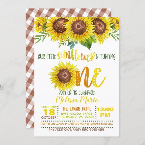 Our Little Sunflower is turning ONE Invitation