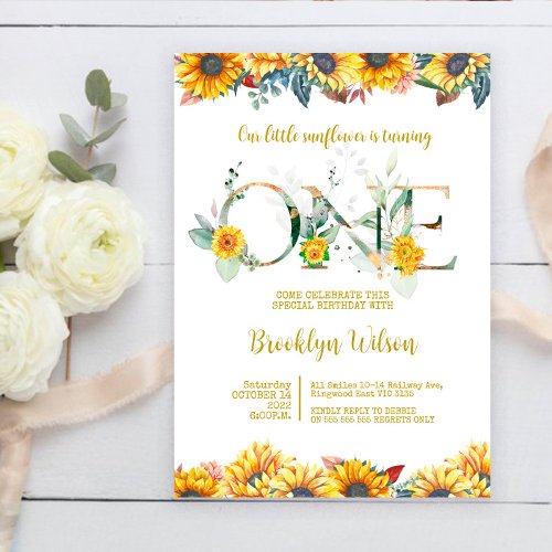 Our Little Sunflower is turning ONE Invitation