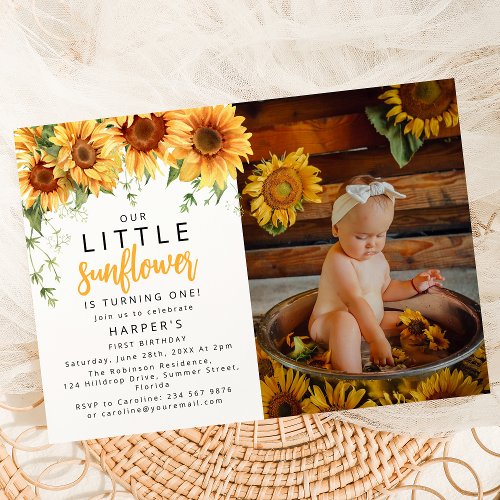 Our Little Sunflower Photo Birthday Party Invitation