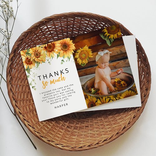 Our Little Sunflower Photo Birthday Thank You Card