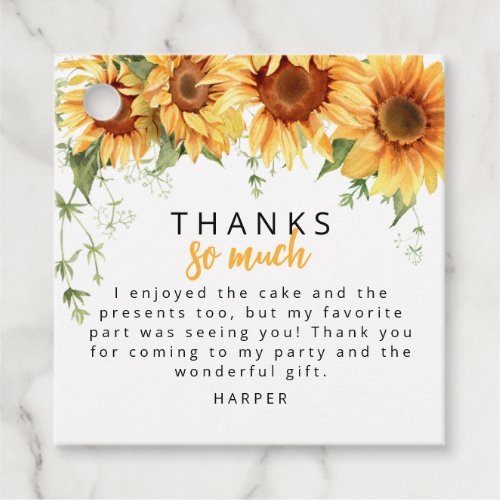 Our Little Sunflower Photo Birthday Thank You Card Favor Tags