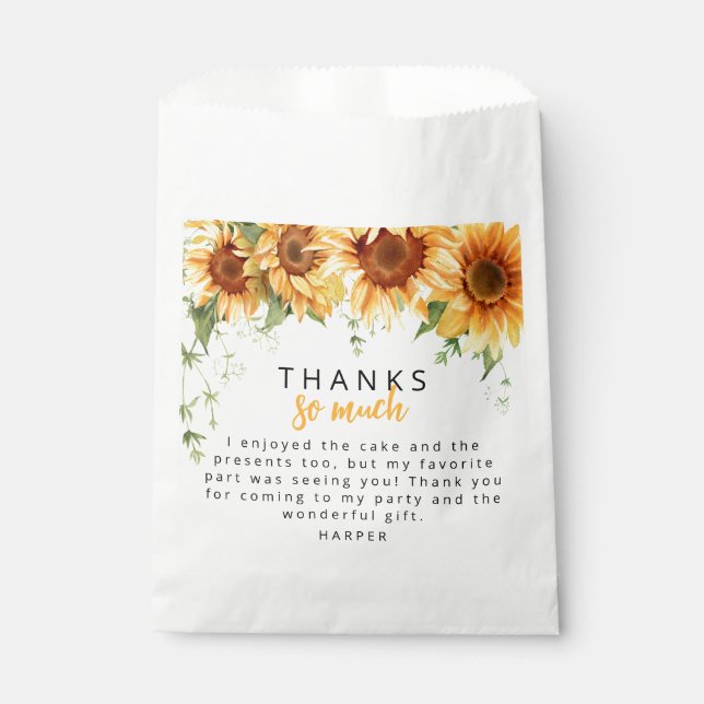 Our Little Sunflower Photo Birthday Thank You Favor Bag (Front)