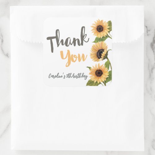 Our Little Sunflower Watercolor Thank You Favor Square Sticker