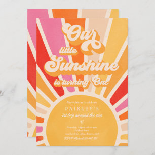 Our Little Sunshine 1st Birthday Bright Rainbow Invitation