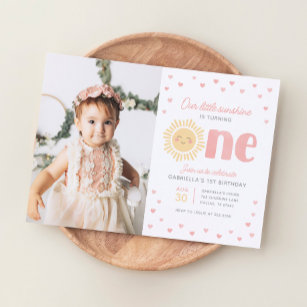 Our Little Sunshine 1st Birthday Party Photo Invitation