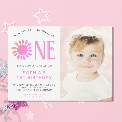 Our Little Sunshine 1st Birthday Party Photo Invitation